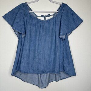 Old Navy‎ Flutter Sleeve Jean Swing Top Size 2XL Blue Chambray Tie Back